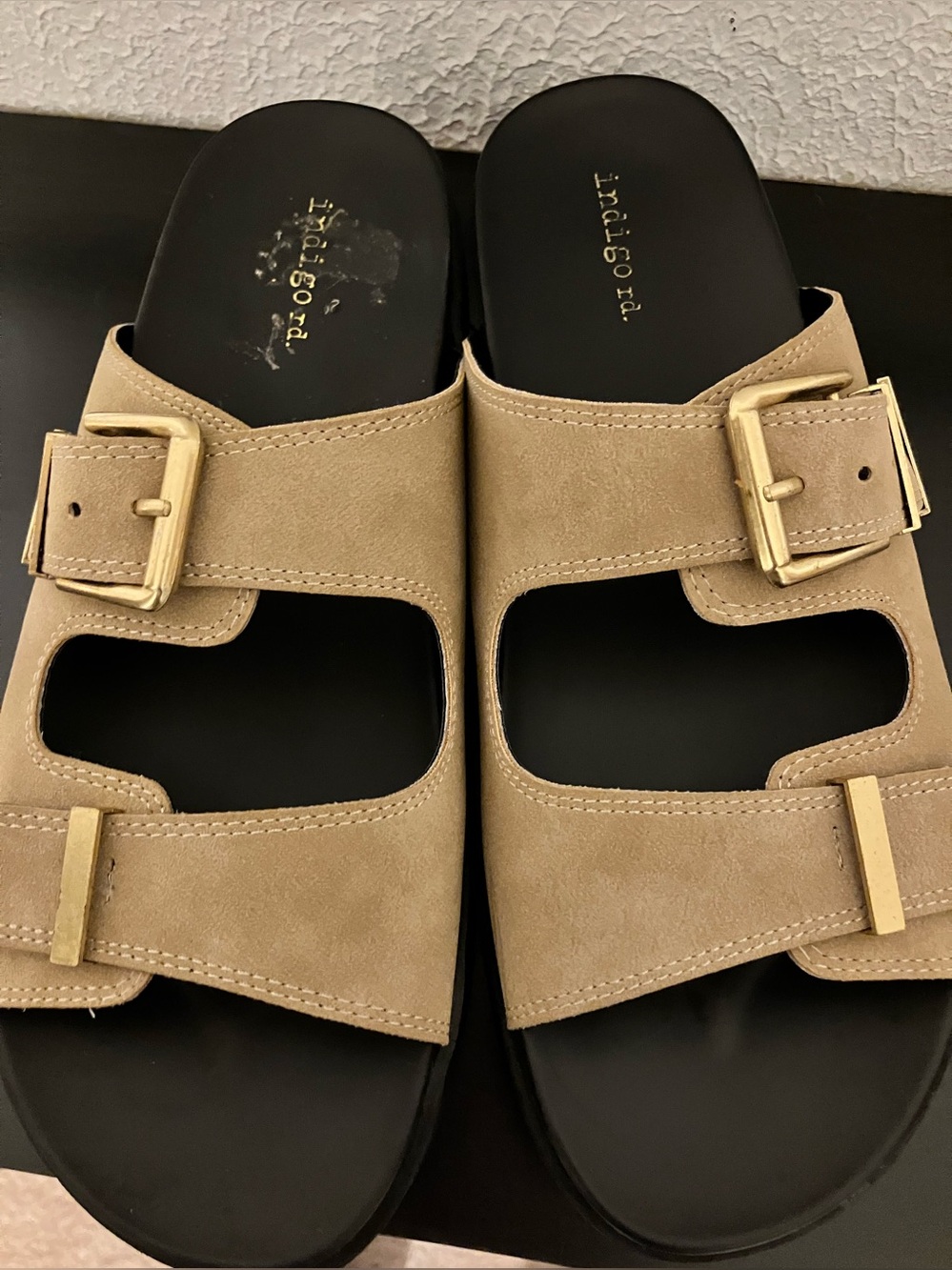 Indigo Rd Tan Buckle Slide Sandals - Picture 2 of 7